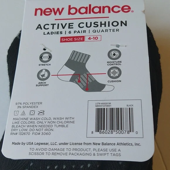 NWT New Balance 6 Pairs Black Women's Active Cushion Quarter Socks Size 4-10 - Picture 4 of 10